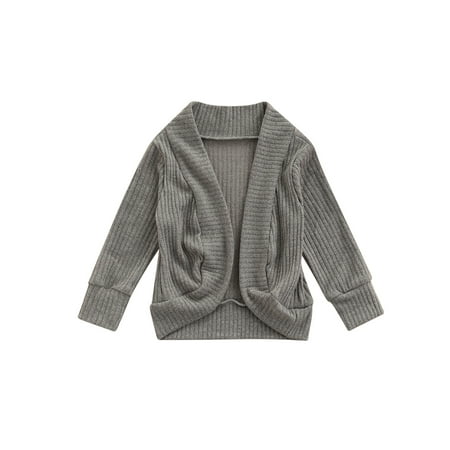 

1-6Y Girls Fall Knit Cardigan Tops Solid Color Long Sleeve Open Front Knitted Cardigan Sweater Kids Coats Outwear