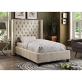 thumbnail image 2 of Linen Upholstered Wingback Bed with Nailhead Trim & Solid Wood Legs, 2 of 6