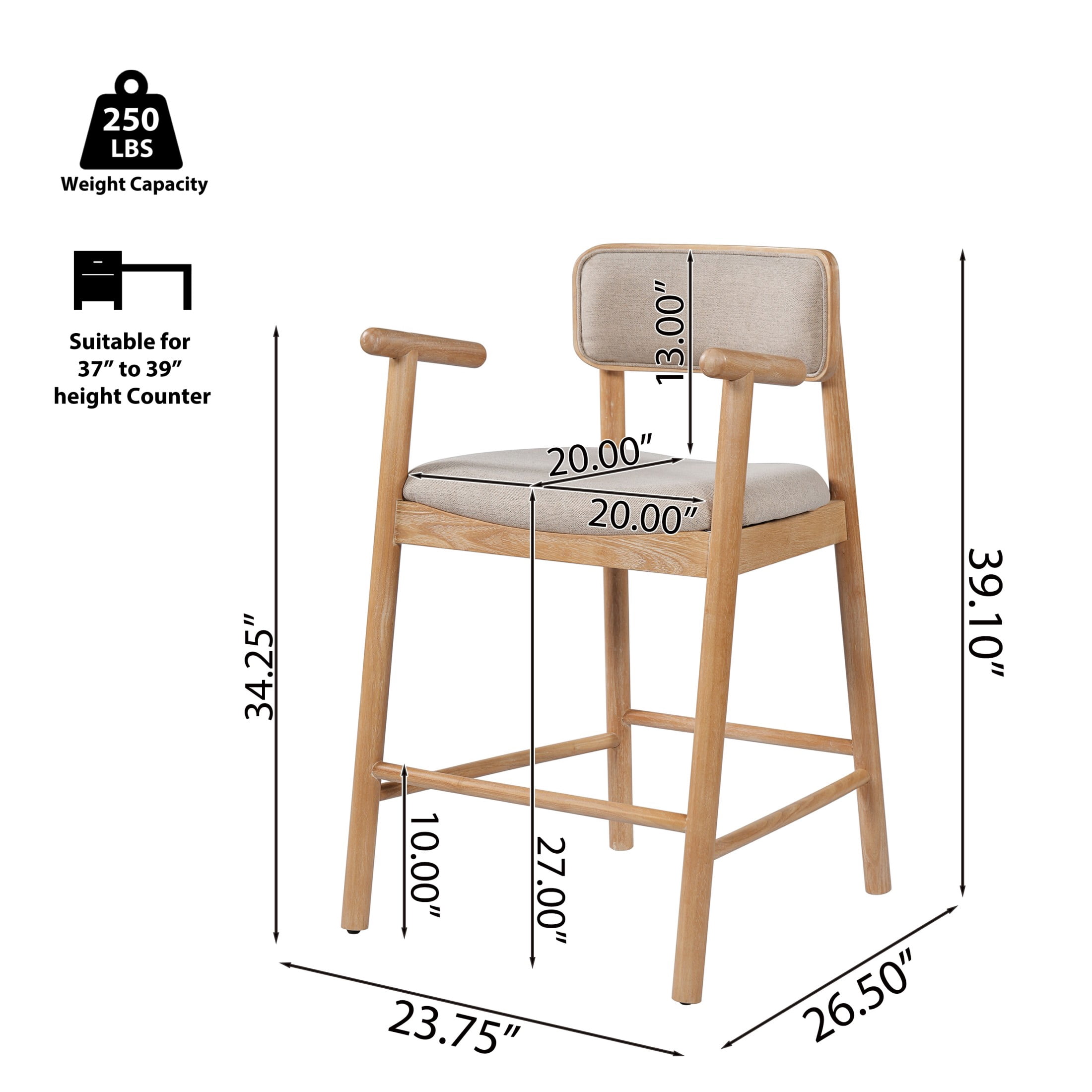 Christopher Knight Home Minimalist Wooden Counter Stools with Beige Upholstery, Natural, Set of 4