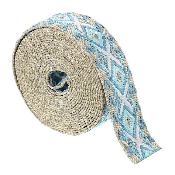 Uxcell 5Yards Cotton Webbing Strap 38mm Jacquard Webbing Purse Strap, Sky Blue-White