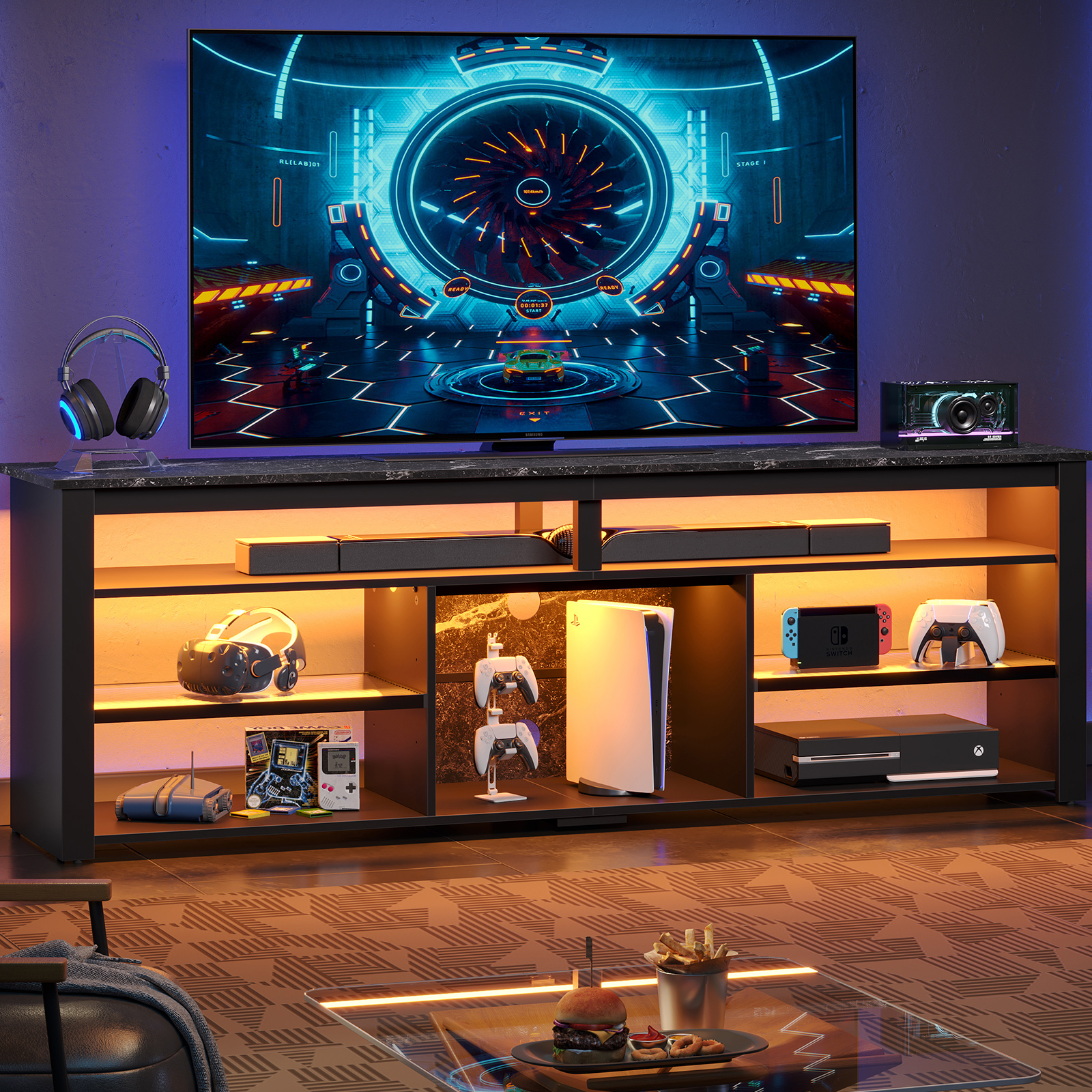 Bestier LED TV Stand for 75" TVs, Gaming Entertainment Center photo 6
