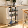 thumbnail image 3 of Slim Storage Cart Narrow Laundry Cart on Wheels Utility Kitchen Rolling Rack with Wood Tabletop Mobile Shelving Unit Bathroom Storage Organizer Slide Out Rolling Tower for Narrow S, 3 of 7