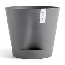 Ecopots Venice 2 Durable Modern Round Indoor/Outdoor Recycled Based Composite Flower Pot Planter w/ Water Reservoir, Grey, 16"