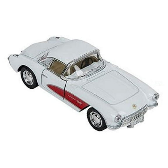 Rhode Island Novelty - Pull Back Die-Cast Metal Vehicle - 1957 CHEVROLET CORVETTE (White)(5 inch)