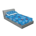 thumbnail image 2 of Ambesonne Cartoon Fitted Sheet & Pillow Sham Set, Ladybugs Hearts Clouds, Twin, Blue Red, 2 of 2