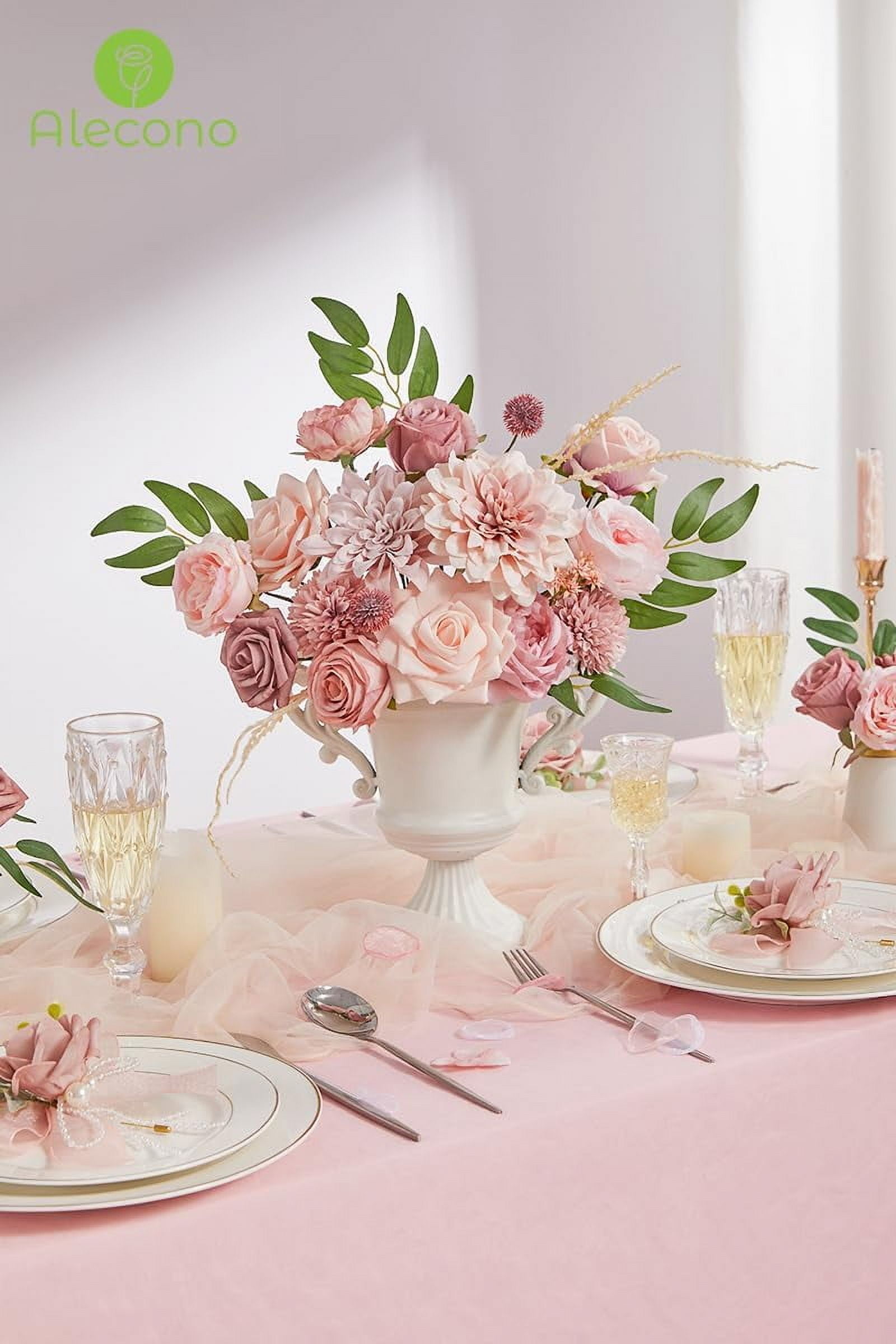 Artificial Flowers, Dusty Pink Silk Fake Flowers for DIY Wedding Bridal Bouquets, Wedding Cake Flowers for Table Centerpieces Baby Shower Birthday Party Home Decorations