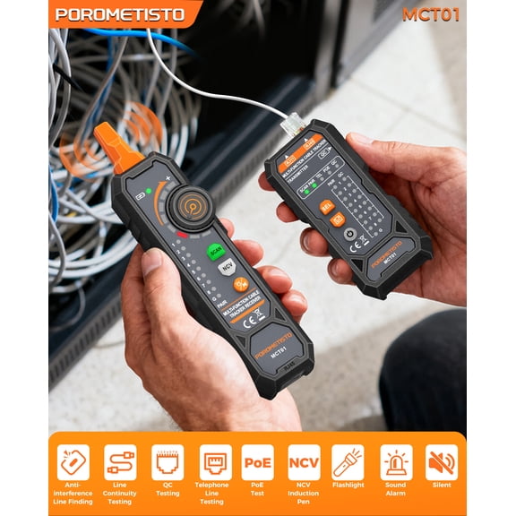 MCT01 4-in-1 Network Cable Tester,Ethernet Tester with PoE,NCV,Ethernet Cable Tester with Flashlight/Sound Alarm,Circuit Tracer for Line Continuity/QC/PoE/Telephone Line Testing