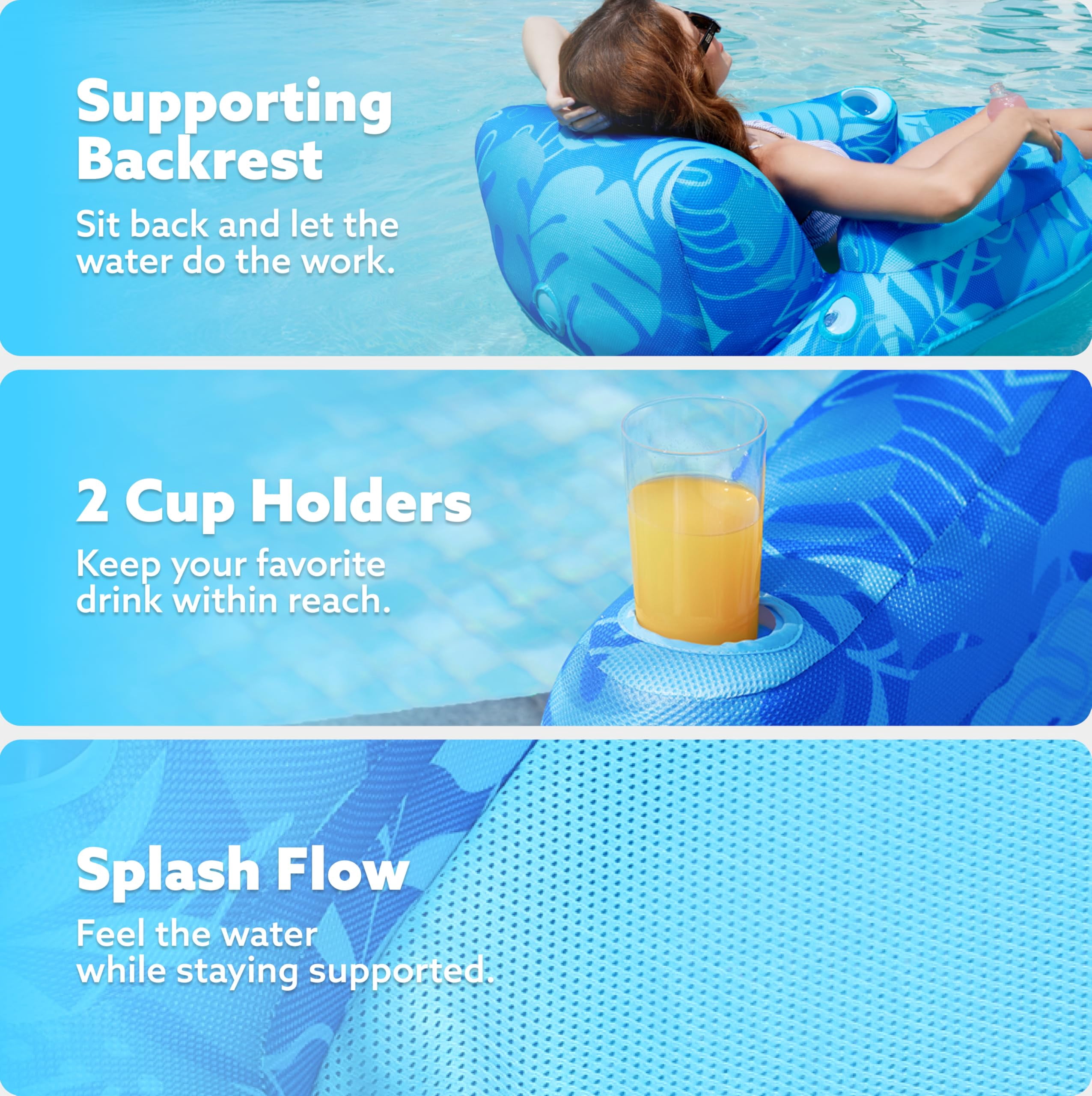 JOYFY Inflatable Pool Lounger Chair for Adult, Pool Floats Lounger Raft Floaties Water Floating Recliner Chair with Cup Holders Foot Rest Swimming Pool Floaty