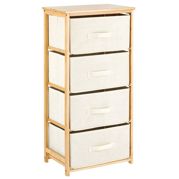 Mdesign Vertical Dresser Storage Tower, White Dresser With Natural Wood Drawers