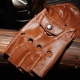 thumbnail image 2 of facefd Retro PU Leather Men Fingerless Driving Cycling Gloves XXL Brown Button, 2 of 9