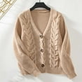 thumbnail image 2 of Feancey Women's Open Front Cardigan Sweaters 2024 Winter Chunky Knitted Jackets Fashion Cropped Button Sweater Shirts Dressy Casual Office Cardigans Deal of The Day Khaki L, 2 of 7