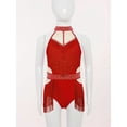 thumbnail image 5 of iiniim Kids Girls Fringe Rhinestones Latin Jazz Dance Leotard Dress Sparkly Performance Costume Red 16, 5 of 7