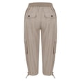 thumbnail image 5 of Capri Pants Women's Summer Solid Color Pocket Drawstring Slacks Capri Pants Pocket Cargo Pants Solid Mid Calf Khaki XXL, 5 of 7