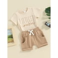 thumbnail image 3 of Gupgi 2Pcs Baby Boy Shorts Set Short Sleeve Letter Print T-Shirt + Rolled Shorts Toddler Outfits, 3 of 9