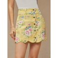 thumbnail image 4 of Light Yellow Floral Print High Waist Scalloped Button-Front A-Line Denim, 4 of 27