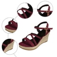 thumbnail image 5 of Rokment Women's Platform Wedge Dressy Sandals Stylish Casual Cross-Straps Espadrilles Chunky Heeled Beach Strappy Summer Shoes for Ladies Vacation Wine Size 7.5, 5 of 8