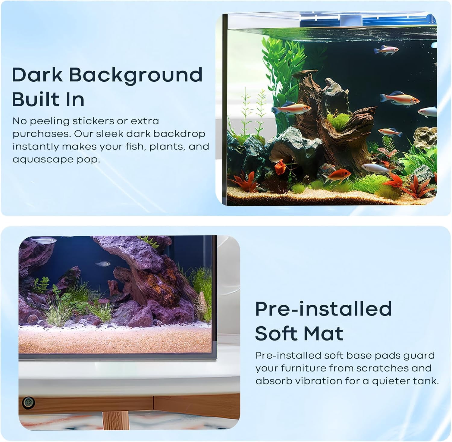 Desktop Small Aquarium Set Glass Fish Tank 1.25 Gallon, with Water Pump Filter Bright LED Light Gravel Cleaning Tool, Starter Kit Small Space Easy Setup Space-Saving Design Betta Shrimp