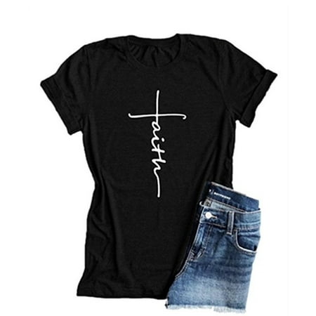 - Women Cross Faith T Shirt Graphic Tees