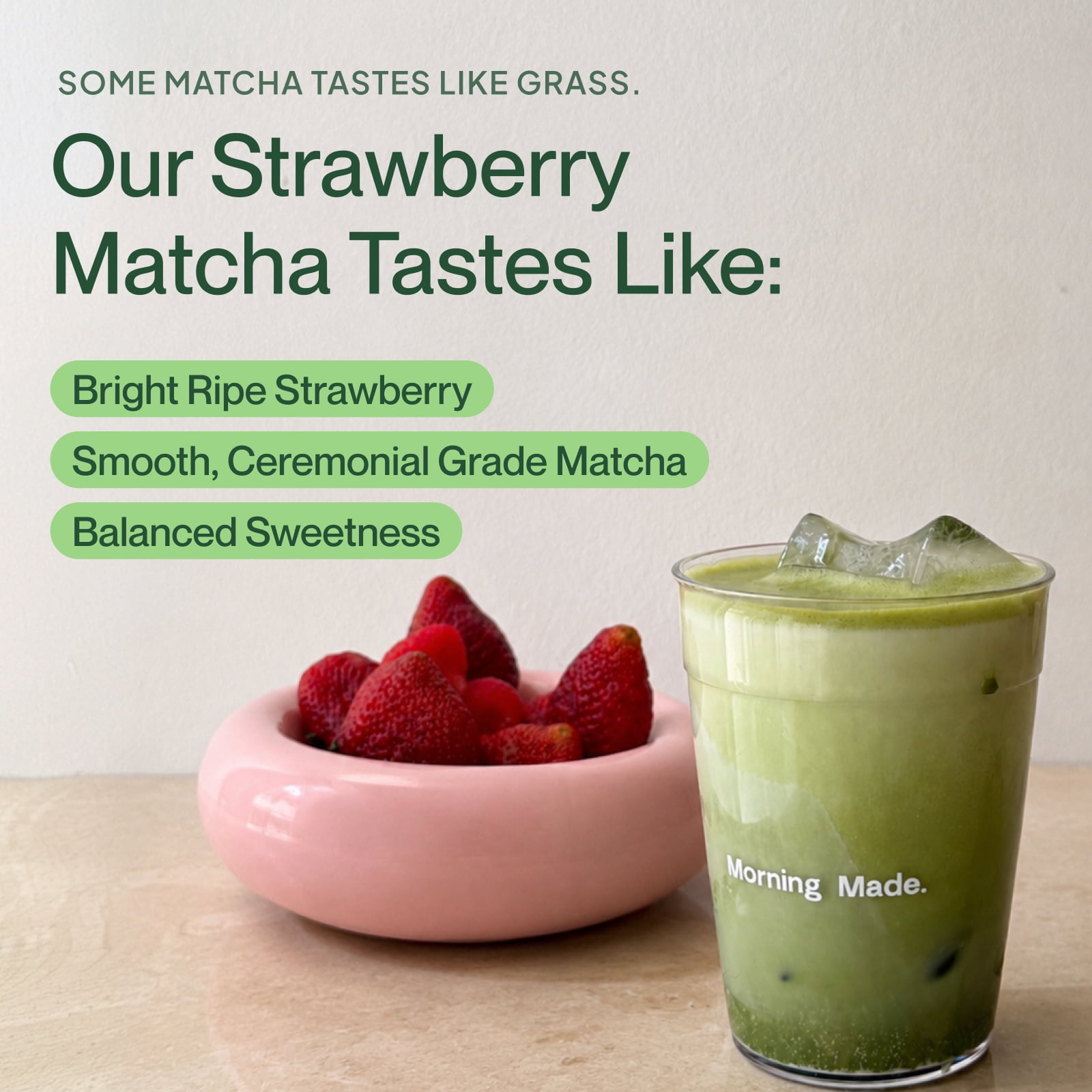 Morning Made Ceremonial Grade Organic Matcha Latte Powder, Strawberry, 10 Servings