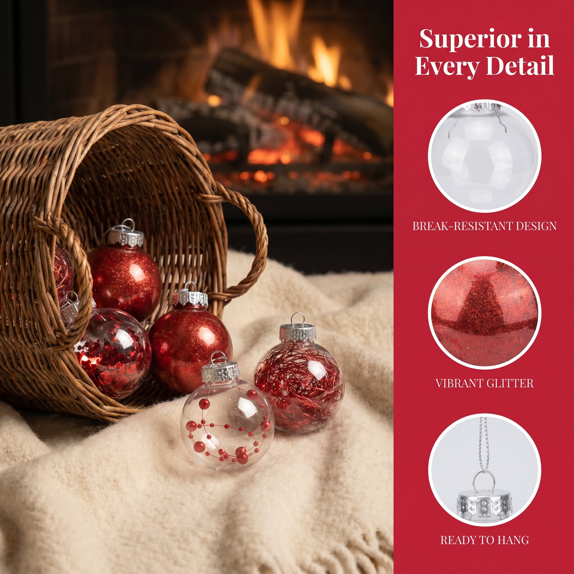 Unique Bargains Christmas Tree Ornaments - 24 Pack Baubles Shatterproof Balls Red 2.4"