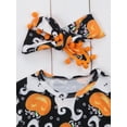 thumbnail image 6 of Bagilaanoe Newborn Baby Girl Halloween Outfits 3M 6M 12M 18M 24M Ghost Pumpkin Print Long Sleeve Tassels Romper + Headband 2pcs for Party, 6 of 9