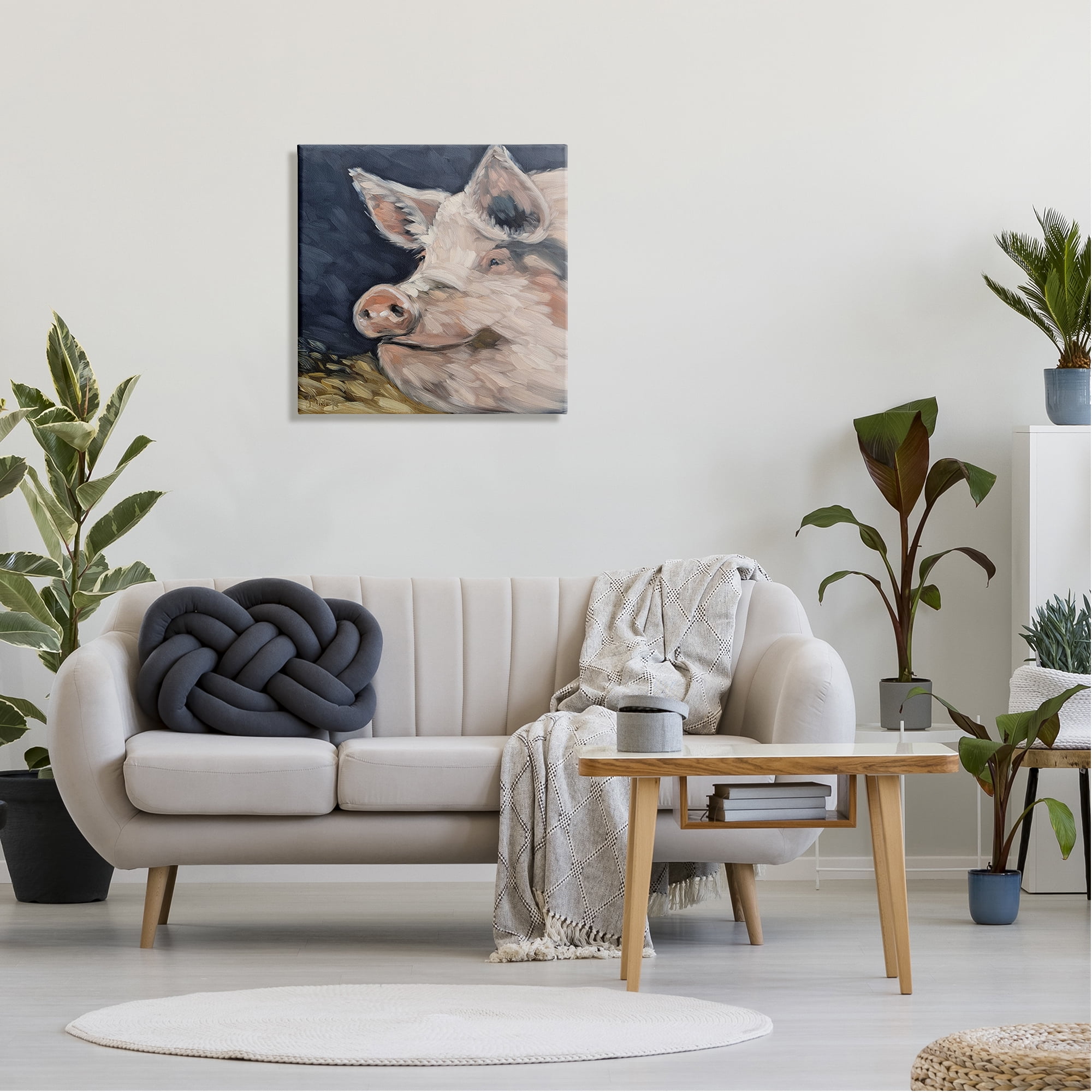 Stupell Smiling Pig Farmhouse Animal Animals & Insects Painting Gallery Wrapped Canvas Print Wall Art