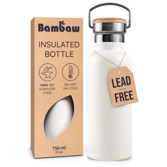 Botella de Agua Aislada Bambaw 710 ml Acero Inoxidable Blanca