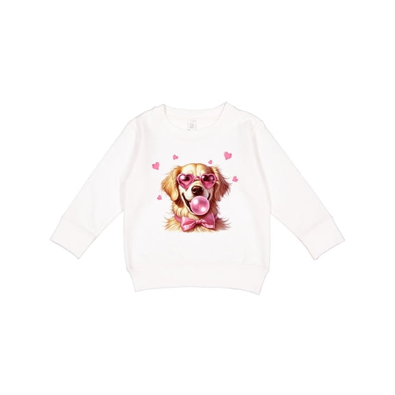 Inktastic Cute Golden Retriever with Heart Sunglasses and Bubblegum Toddler Sweatshirt
