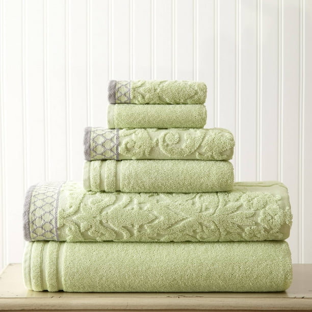 Modern Threads 6 Piece Bath Towel Set, 100 Cotton Jacquard Border