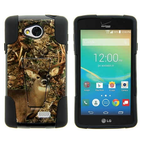 Lg Transpyre Phone Case LG Tribute, LG Transpyre and LG Optimus F60 STRIKE IMPACT Dual Layered Shock Resistant Case with Built-In Kickstand by Miniturtle® - Deer Hunting Camo ()