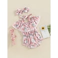 thumbnail image 3 of Wassery Baby Girls 2Pcs Easter Romper Outfits Sleeveless Bunny Floral Print Jumpsuit with Headband Set Summer Clothes 0-24M, 3 of 8