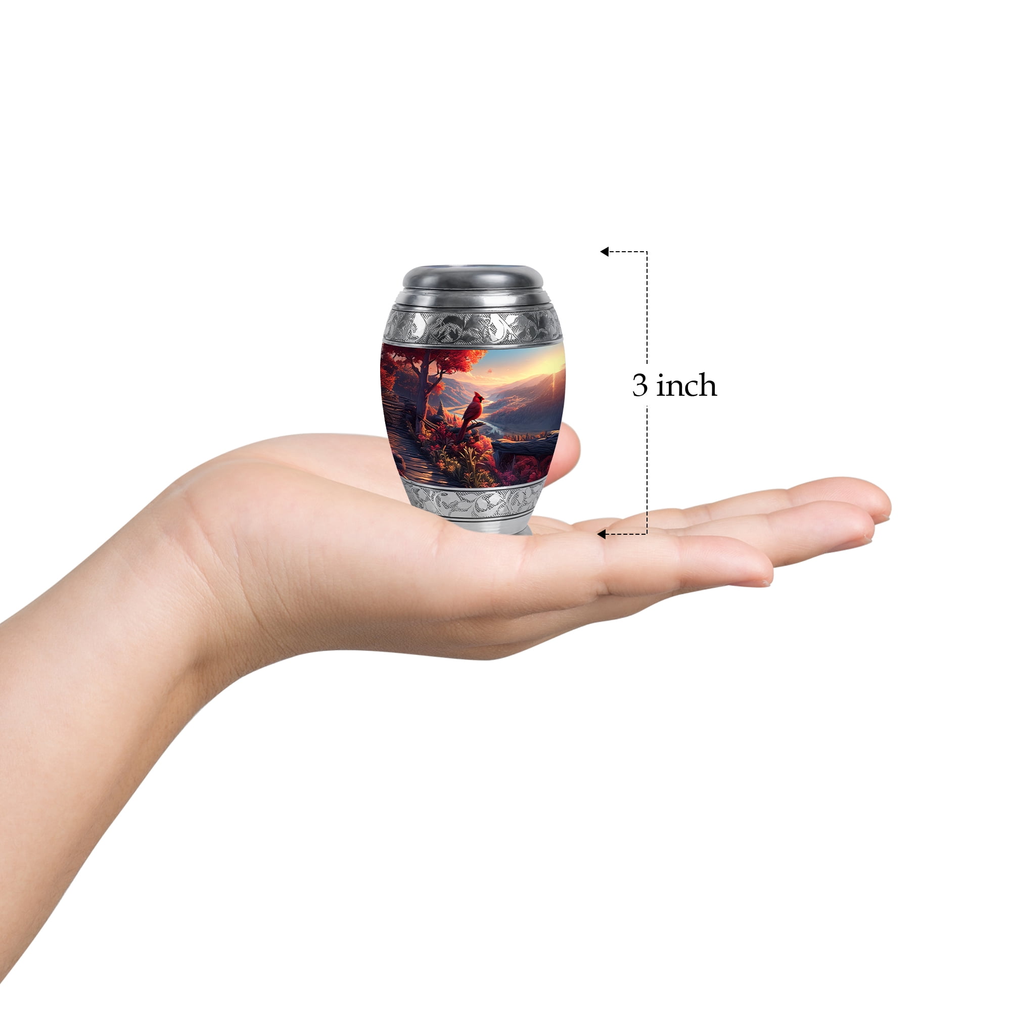 Cardinal Bird Mini Cremation Urns For Human Ashes, Cloud Keepsake Memorial Urns For Adult Male, Sunset Tiny For Human Ashes, Blue Urn For Adult, Memorial Urn For Funeral 3 Inch