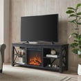 thumbnail image 2 of Evelyn&Zoe Sawyer Rectangular TV Stand with Log Fireplace for TV's up to 65" in Black, 2 of 8