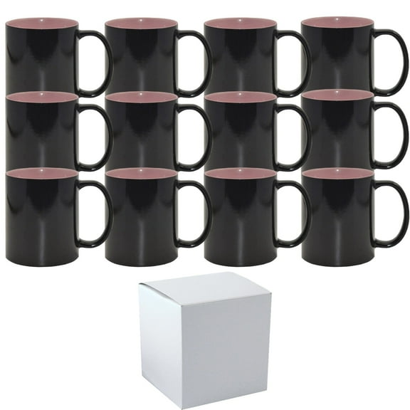 Mugsie 12 PACK 11 oz Magic Mugs PINK INNER Professional Grade Sublimation Mug- Sublimation Series - With Individual White Gift