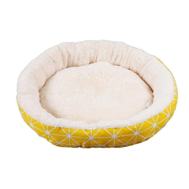 Cama para perros redonda, acogedora y cómoda, nido para mascotas pequeñas, perros y gatos, color amarillo, rejilla S Rejilla amarilla-S