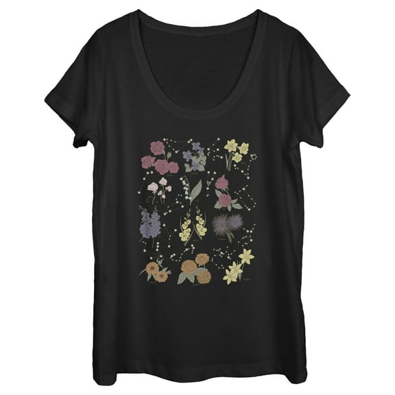 Women's Lost Gods Zodiac Birth Flower Graphic Tee Black X Large
