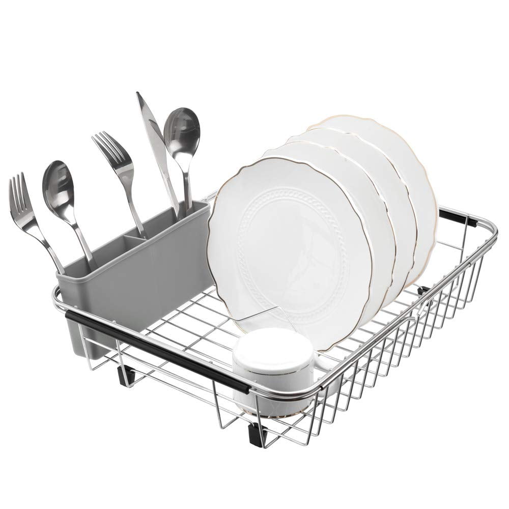 ADBIU Over The Sink (24- 32.5 L) Dish Drying Rack (Expandable Dimension)  Snap-On Design 2 Tier Kitchen Large Dish Drainer Stainless Steel Counter  Storage Organizer