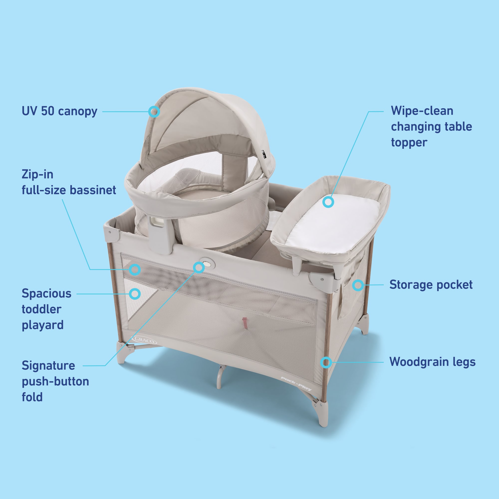 Graco Pack 'n Play Travel Dome Lux Playard, Linden Beige photo 8