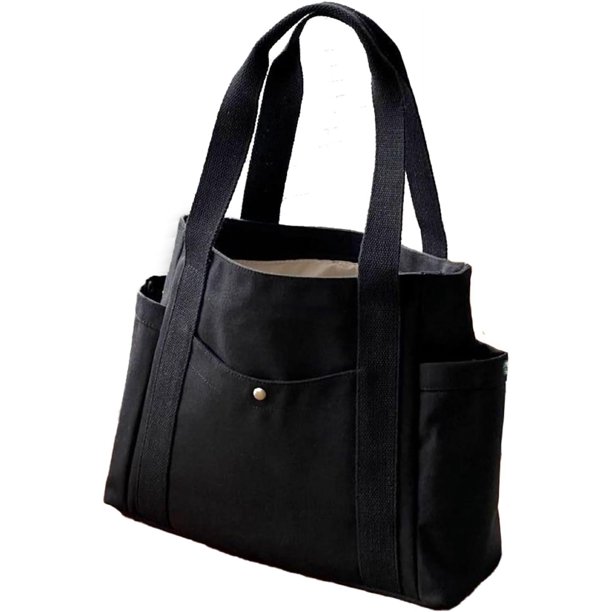 Bolso de mano de lona Bolso de hombro estético con cremalleras y bolsillo interior Bolso de mano para computadora portátil para deportes, universidad, viajes