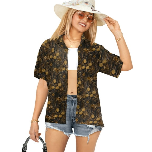 HAPPY BAY Women's Floral Beach Hawaiian Blouse Shirt T-Shirt Blouses Short Sleeve Button Up Dress Tee Shirts Tops for Women XL Floral, Brown