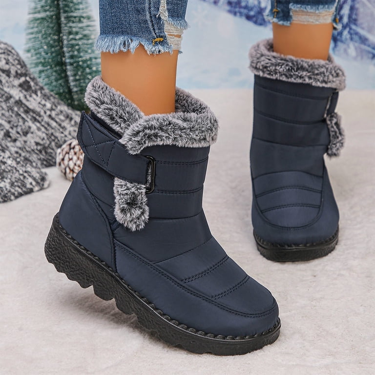 Navy Women Mid Calf Snow Boots Fleece Lined Comfortable  display picture 1