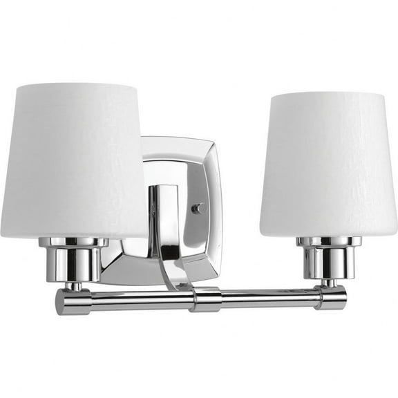 Glance Collection Two-Light Polished Chrome Etched White Linen Glass Farmhouse Bath Vanity Light