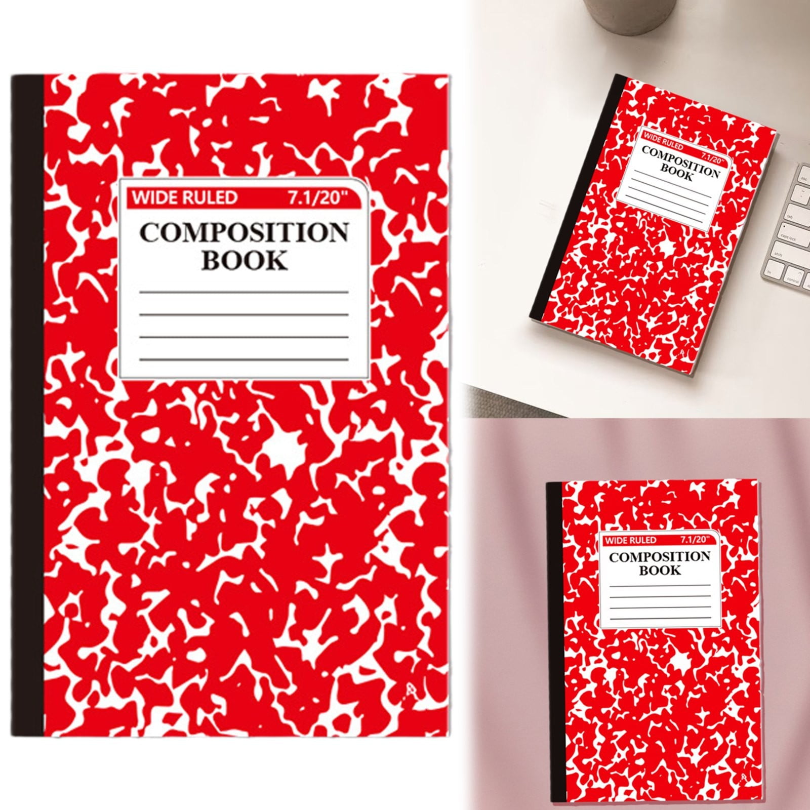 1 Pack Hardcover Wide Ruled Composition Notebook 8.3x5.5 Heavy-Duty Sewn Binding 60 Pages Ink-Proof Lined Journal for Homeschool & Office Stationery Premium Red Marble
