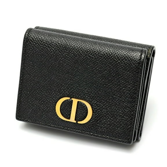 Pre-Owned Christian Dior Dior DIOR 30 Montaigne Compact Wallet Tri-fold Leather Black K-158412