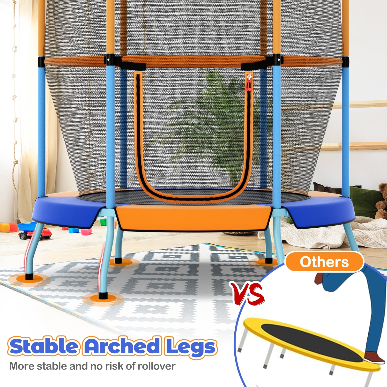 Infans 48"Toddler Trampoline for Kids with Safety Enclosure Net Heavy-duty Frame Orange
