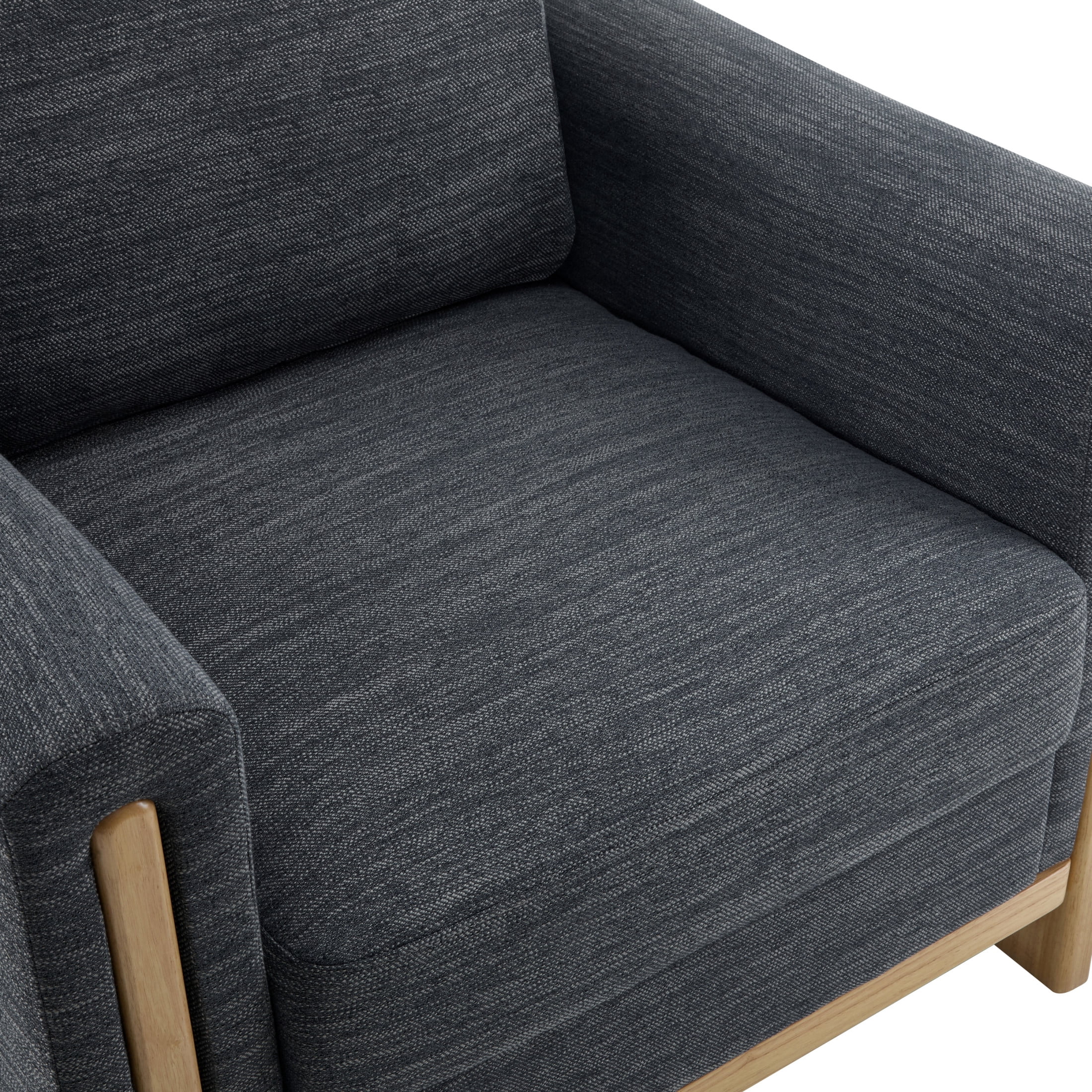 Ernest Mid-Century Modern Fabric Accent Armchair, Upholstered Club Chair with Solid Wood Frame, Charcoal+Natural, Set of 2