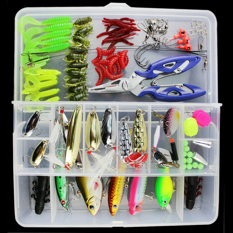 Meterk 101pcs Fishing Lures Tackle Mixed Hard Baits Soft Baits Popper Crankbait Vib Topwater Fishing Lures Hooks Fishing Accessories Kit Set with