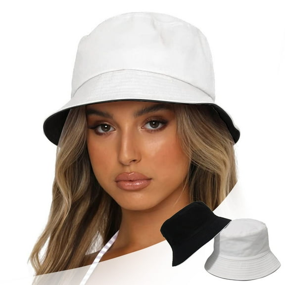 Reversible Bucket Hat for Men & Women - 100% Cotton Double-Sided Beach Sun Hat Fishing Hat, Packable Travel Hat for Outdoor, Summer & Water Activities (Adjustable Chin Strap)