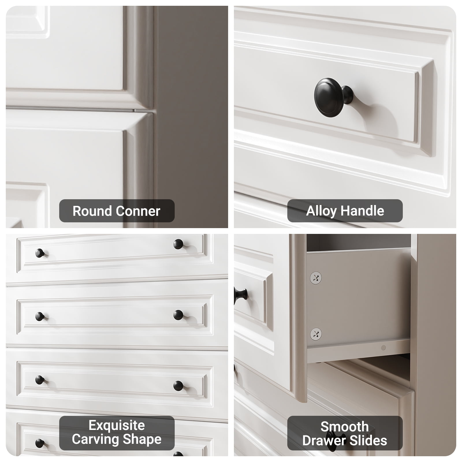 IDEALSOUL Dresser for bedroom,5 Drawer Dresser Tall White Dresser with Large Storage Space, for Bedroom,Hallway,Entryway
