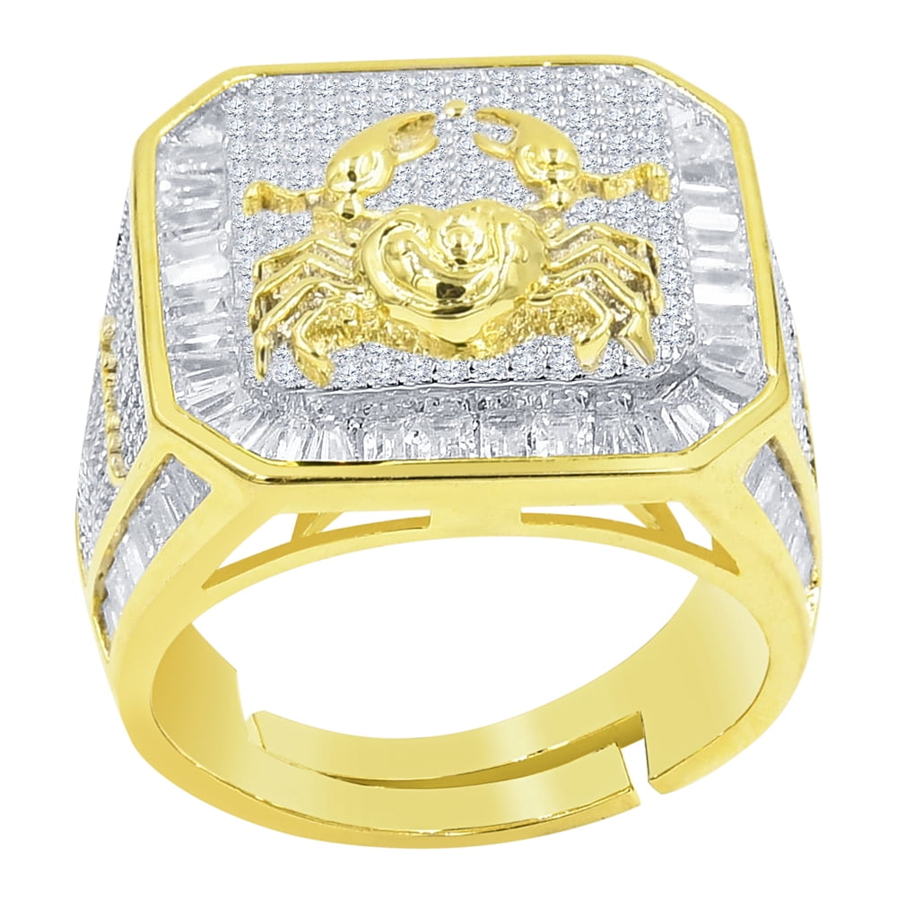 Mens 14K Gold Finish Cancer Crab Zodiac Sign Astrology Horoscope Band